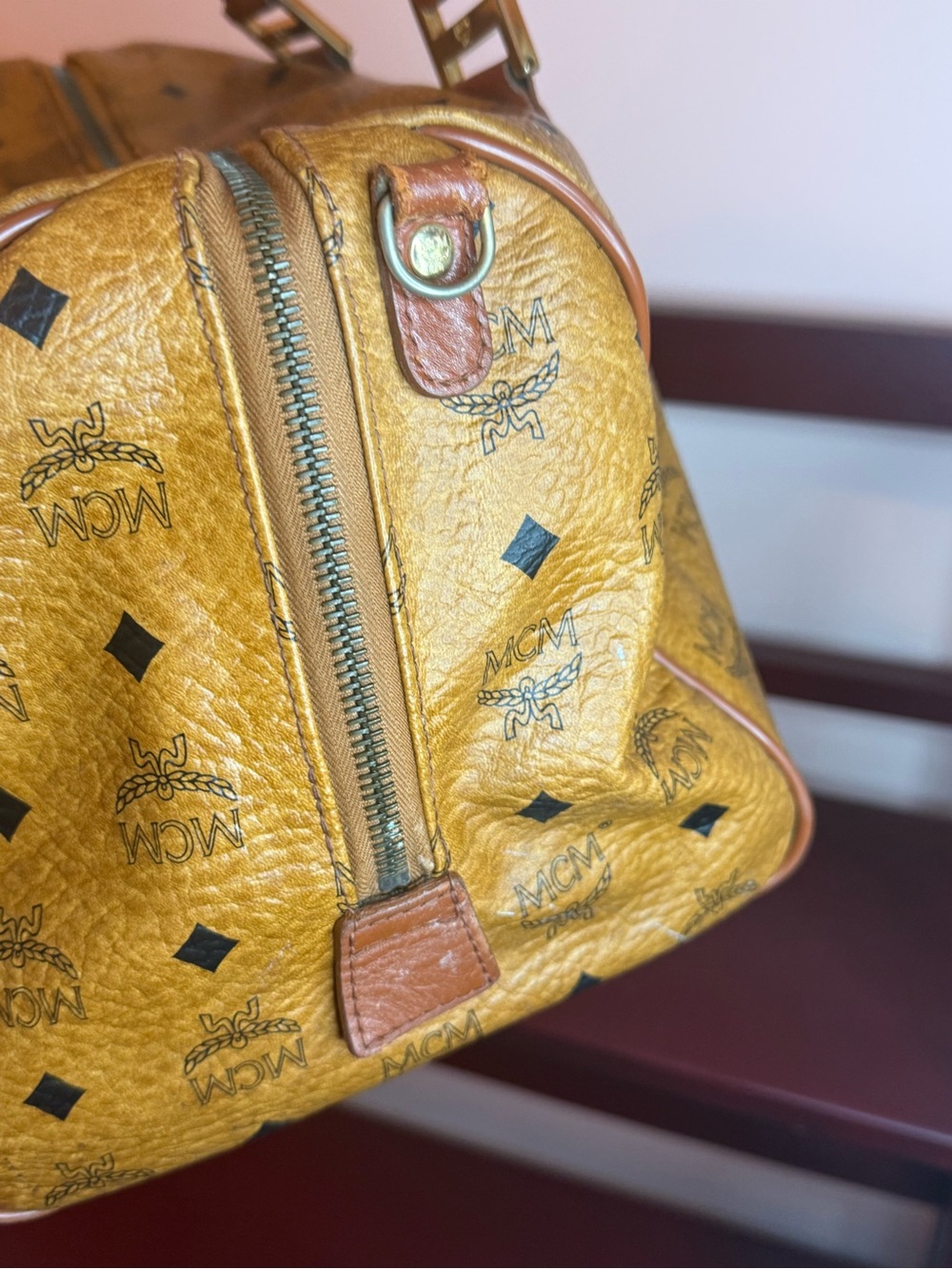 MCM Monogram Visetos Travel Duffle in Cognac Brown with Black Accents 35 - Picture 5 of 13